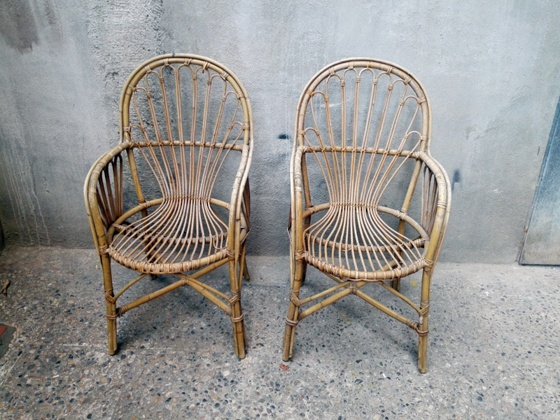 silla conjunto bambu desgastado 42-93x52x60 44-94.5x43x44 (22eu) 2u